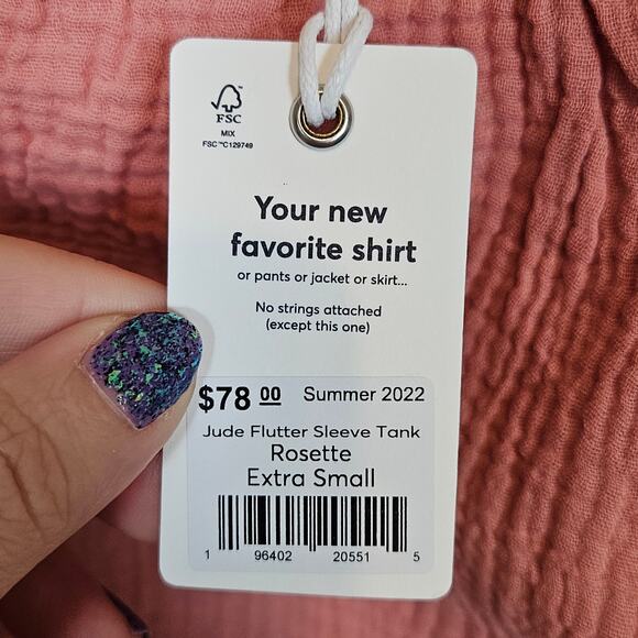 Marine Layer Jude Flutter Sleeve Tank Top Rosette Women's X-Small Boho Chic - Picture 7 of 7